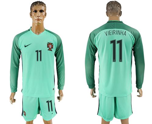 Portugal #11 Vieirinha Away Long Sleeves Soccer Country Jersey